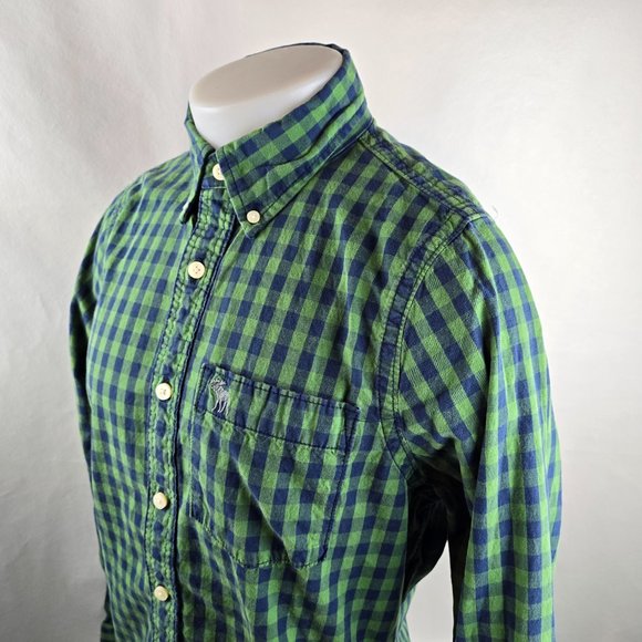 Abercrombie Fitch Shirt Mens Medium Blue Green Button Down Muscle Fit Preppy - Picture 6 of 9